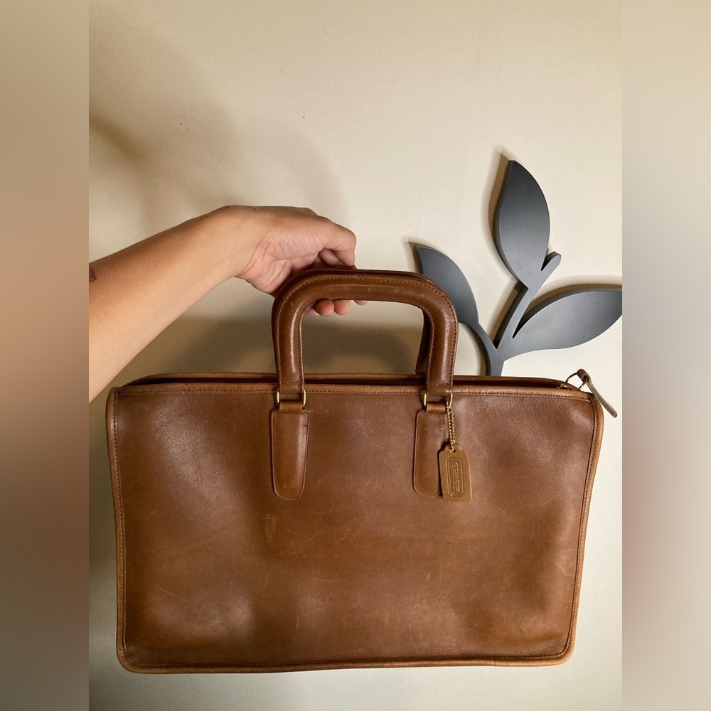 1970’s Camel Tan Coach Vintage Leather Briefcase With Suede Lining
